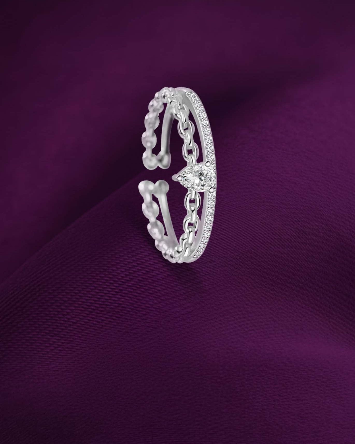 خاتم فضة بلمسة سلسلة متلألئة