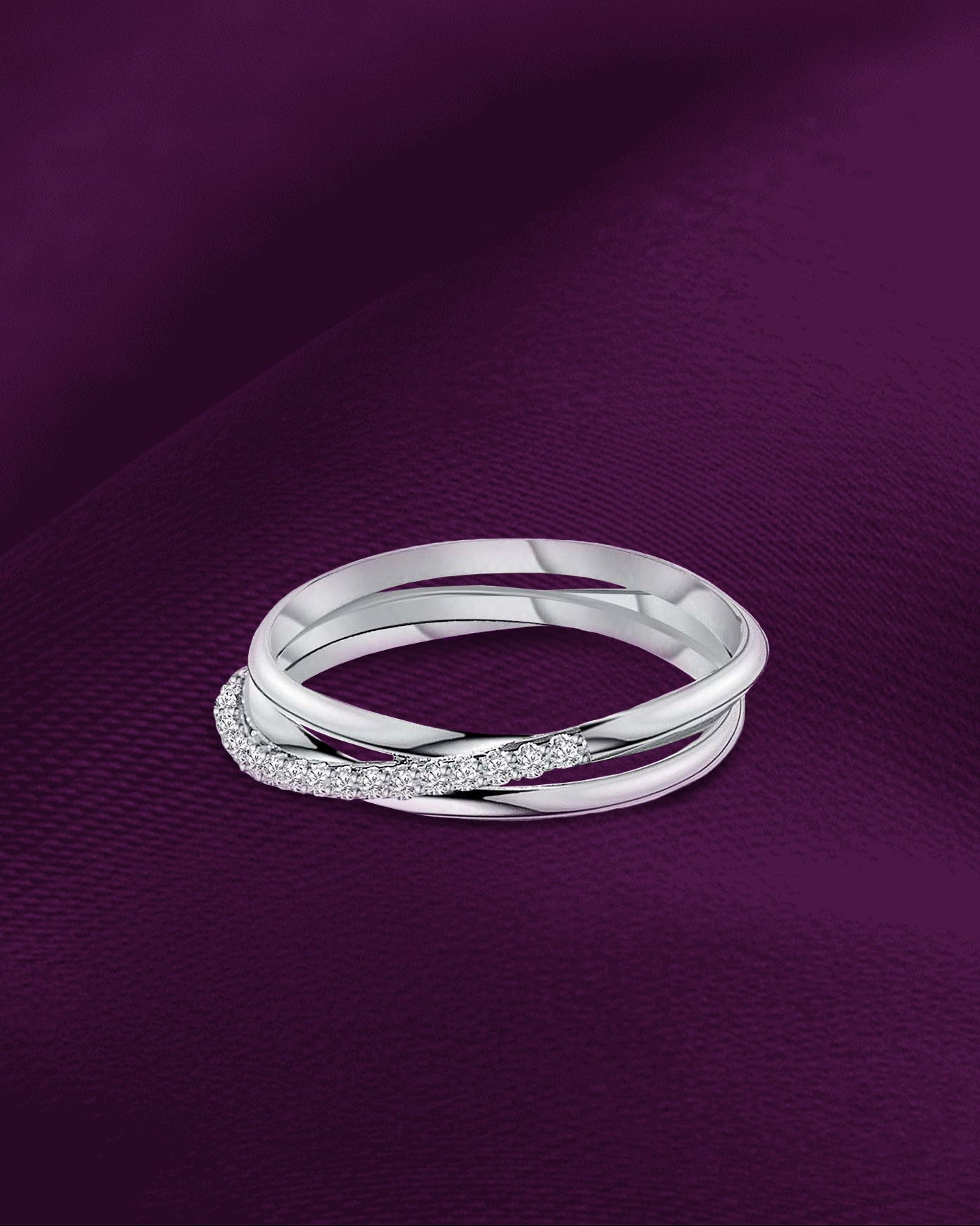 خاتم ثلاثي الحلقات فضي – تصميم عصري وأنيق