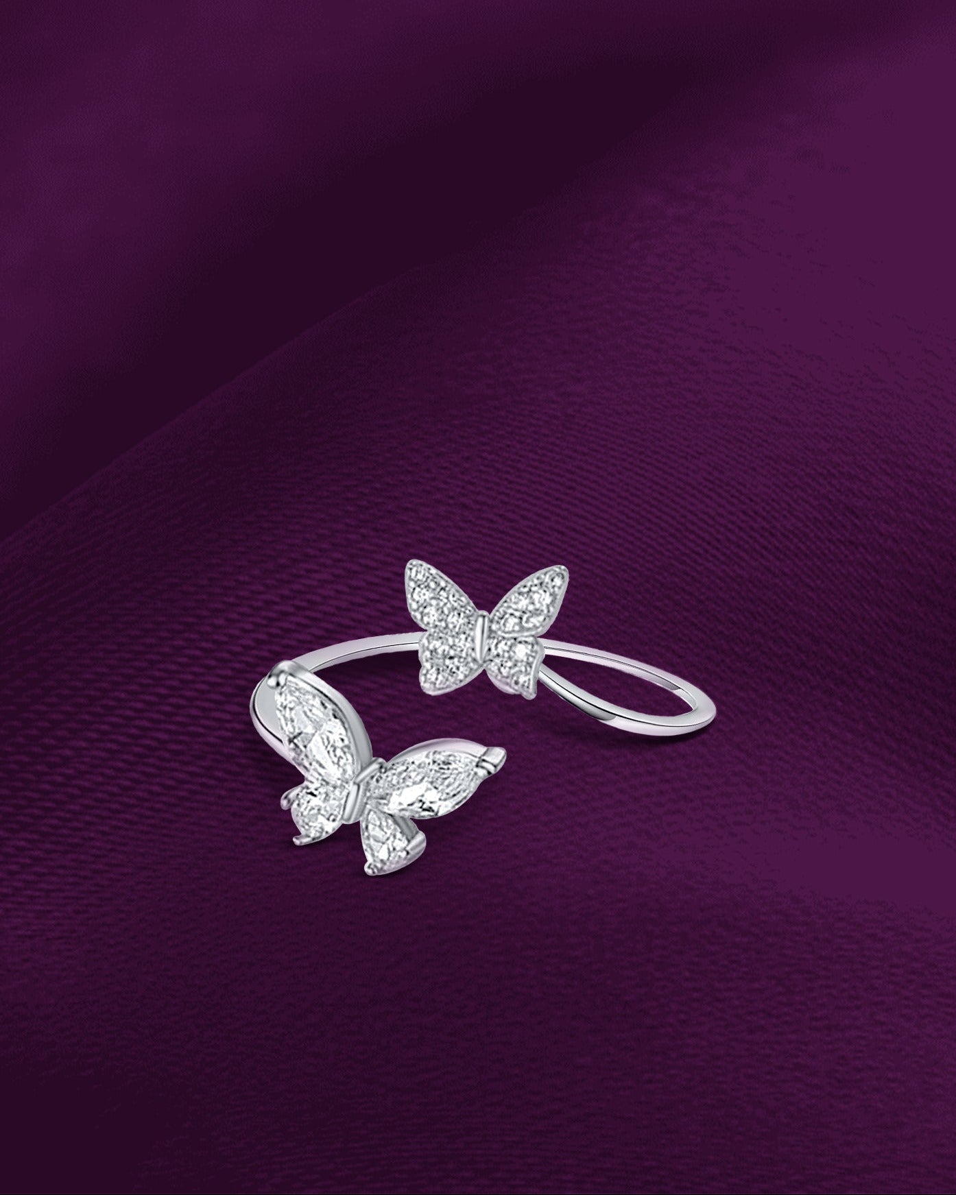 خاتم فضة بتصميم فراشات أنيق